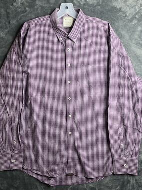 Billy Reid Standard Cut Men's Purple and White Check Button-Down Shirt Sz XL.